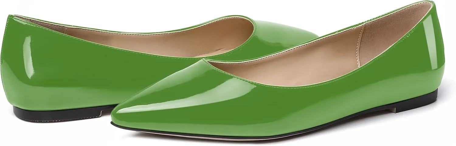 SKYSTERRY Women's Patent Office Casual Pointed Toe Slip On Flats Shoes