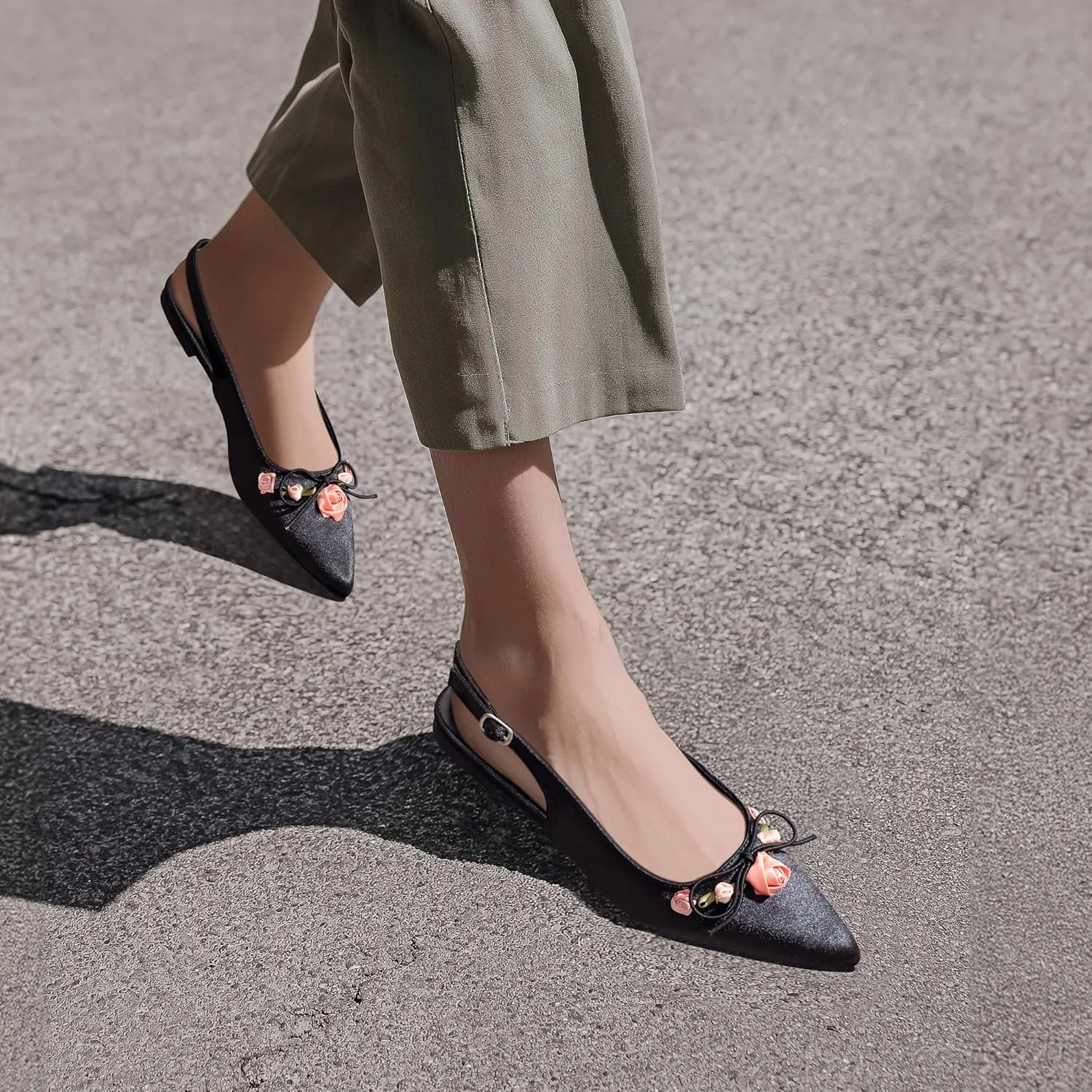 Slingback Flats;Closed Pointed Toe Flat Sandals;Floral Fashion Women Flats