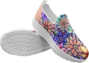 Slip On Women Shoes Hippie Florals Rocking Sole Loafers Comfort Elastic Stretch Mesh Casual Walking Sneakers
