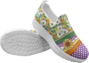 Slip On Women Shoes Hippie Florals Rocking Sole Loafers Comfort Elastic Stretch Mesh Casual Walking Sneakers