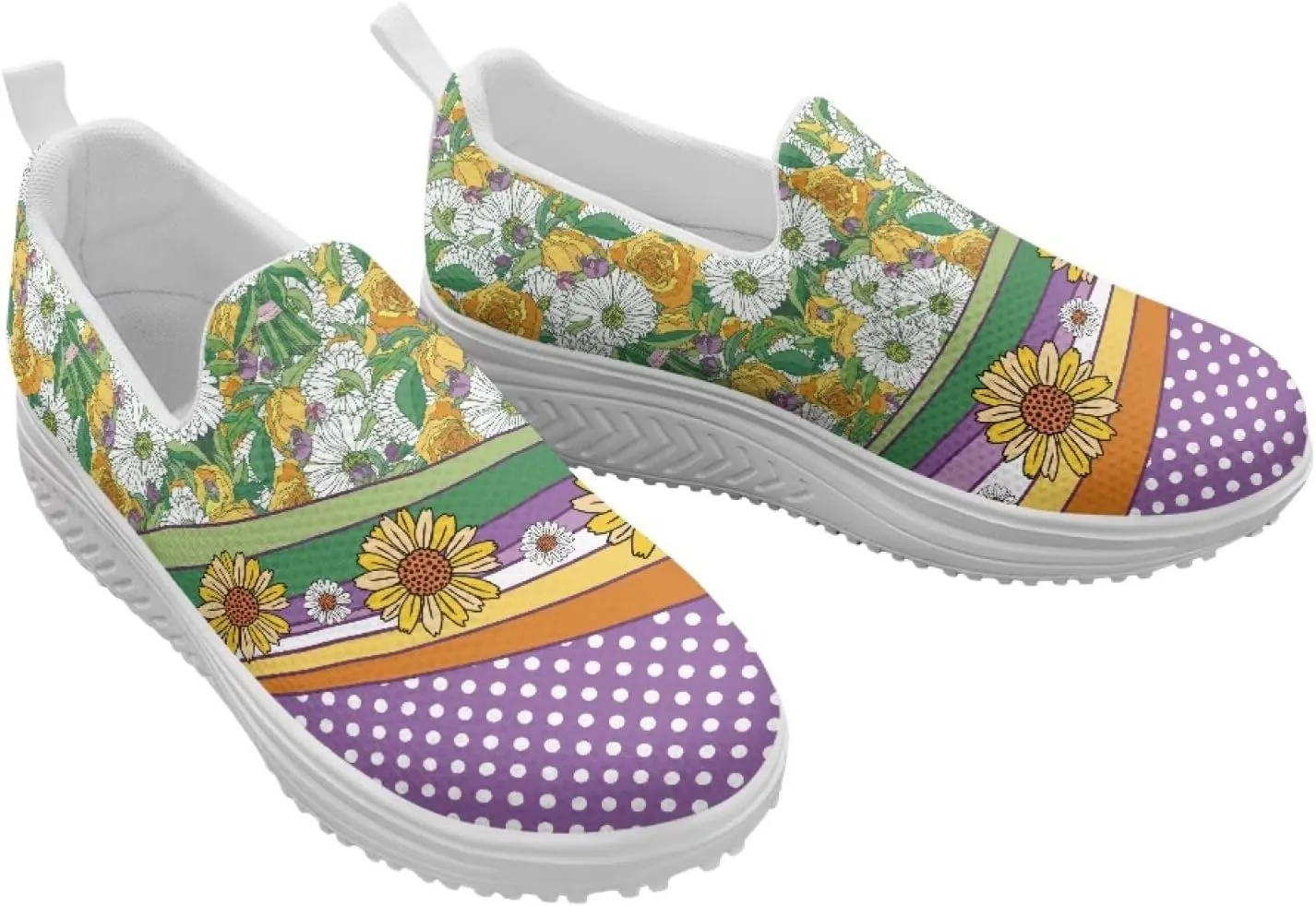 Slip On Women Shoes Hippie Florals Rocking Sole Loafers Comfort Elastic Stretch Mesh Casual Walking Sneakers