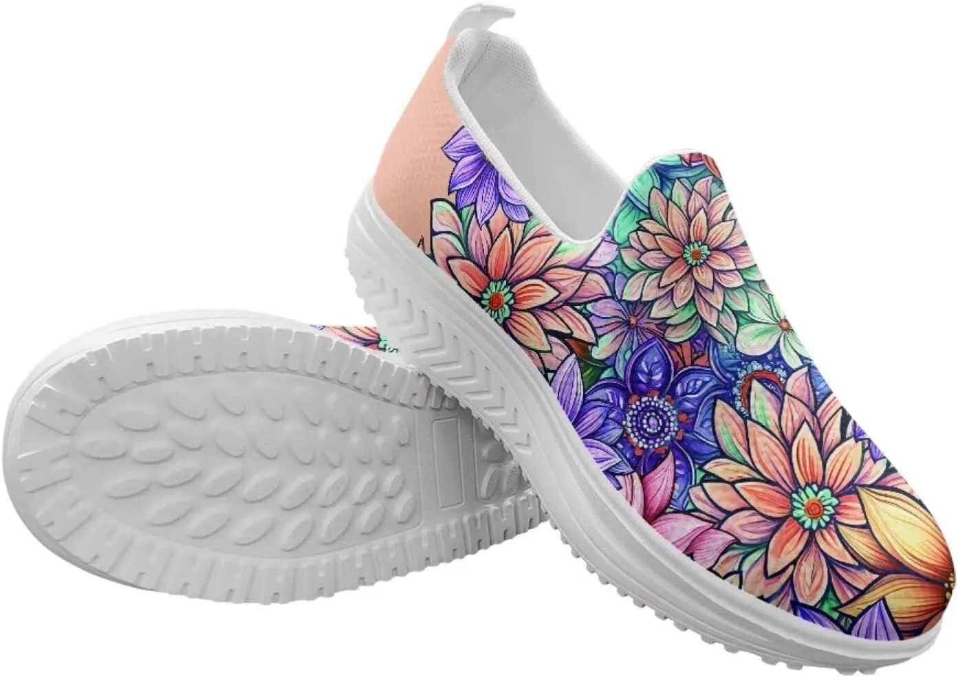 Slip On Women Shoes Hippie Florals Rocking Sole Loafers Comfort Elastic Stretch Mesh Casual Walking Sneakers