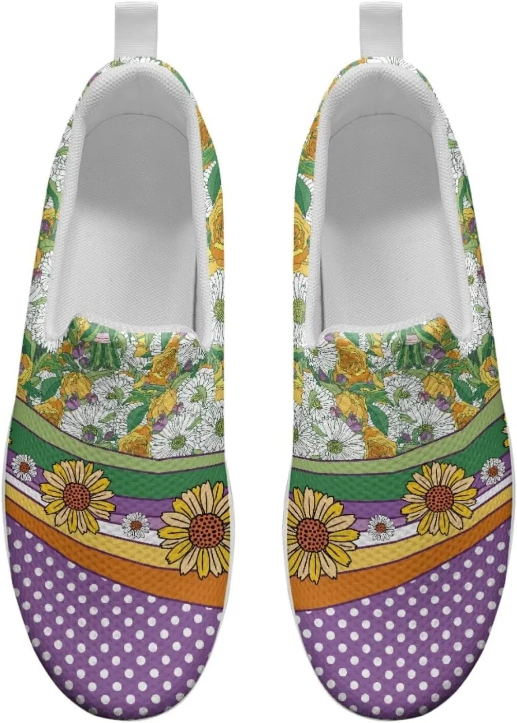 Slip On Women Shoes Hippie Florals Rocking Sole Loafers Comfort Elastic Stretch Mesh Casual Walking Sneakers