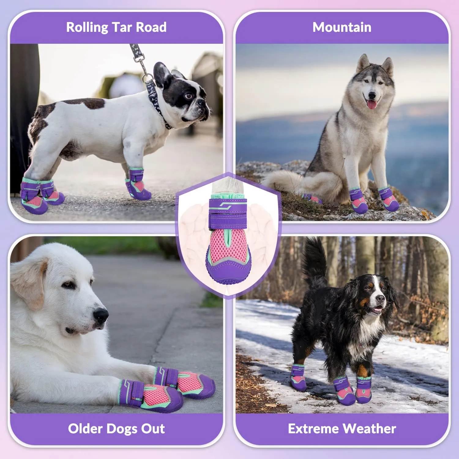 SlowTon Dog Shoes for Large Small Medium Dogs - Breathable Dog Boots for Summer Hot Pavement, Paw Protector for Outdoor Walking Winter Snow, Anti-Slip Rubber Dog Booties for Hardwood Floor (PU, 0)