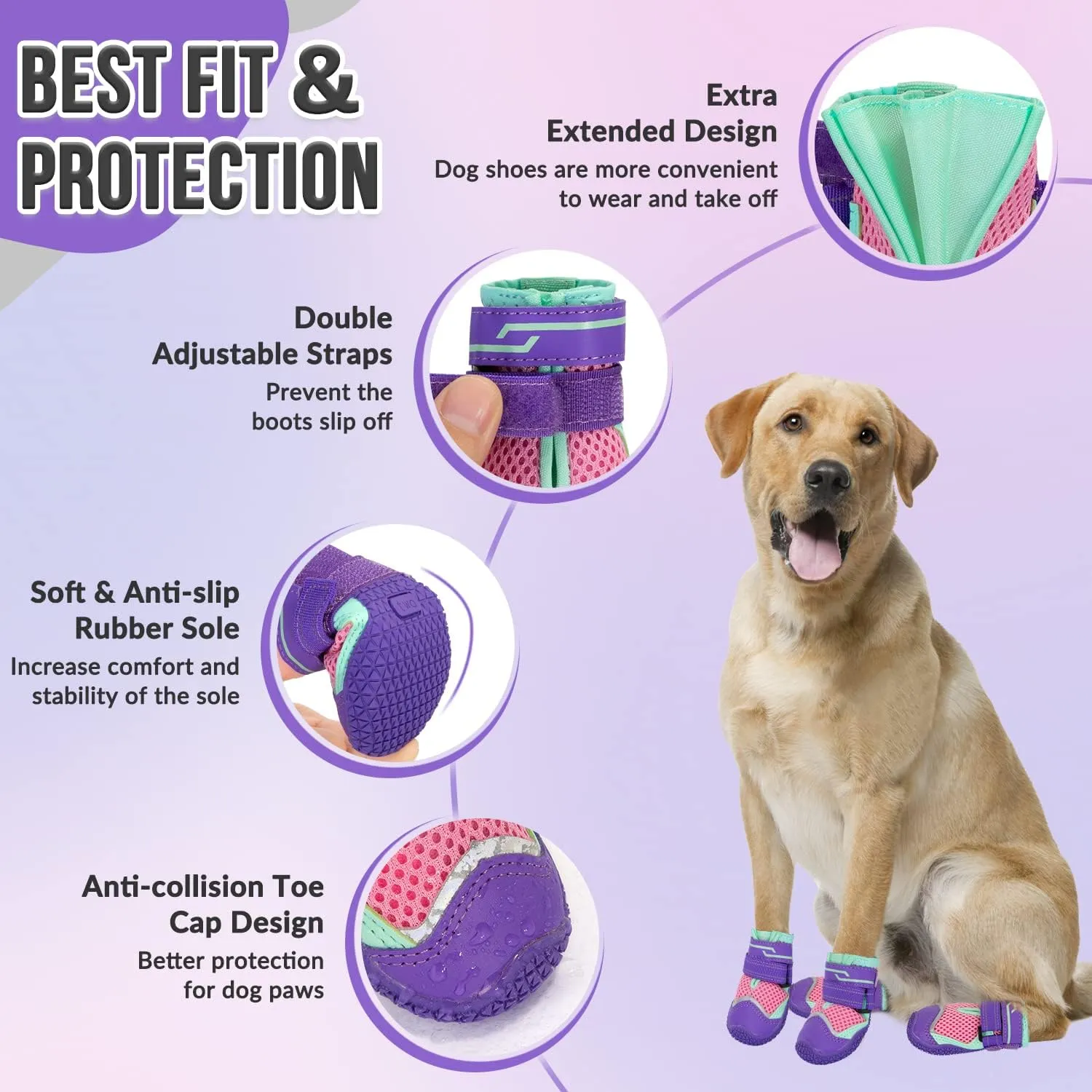 SlowTon Dog Shoes for Large Small Medium Dogs - Breathable Dog Boots for Summer Hot Pavement, Paw Protector for Outdoor Walking Winter Snow, Anti-Slip Rubber Dog Booties for Hardwood Floor (PU, 0)