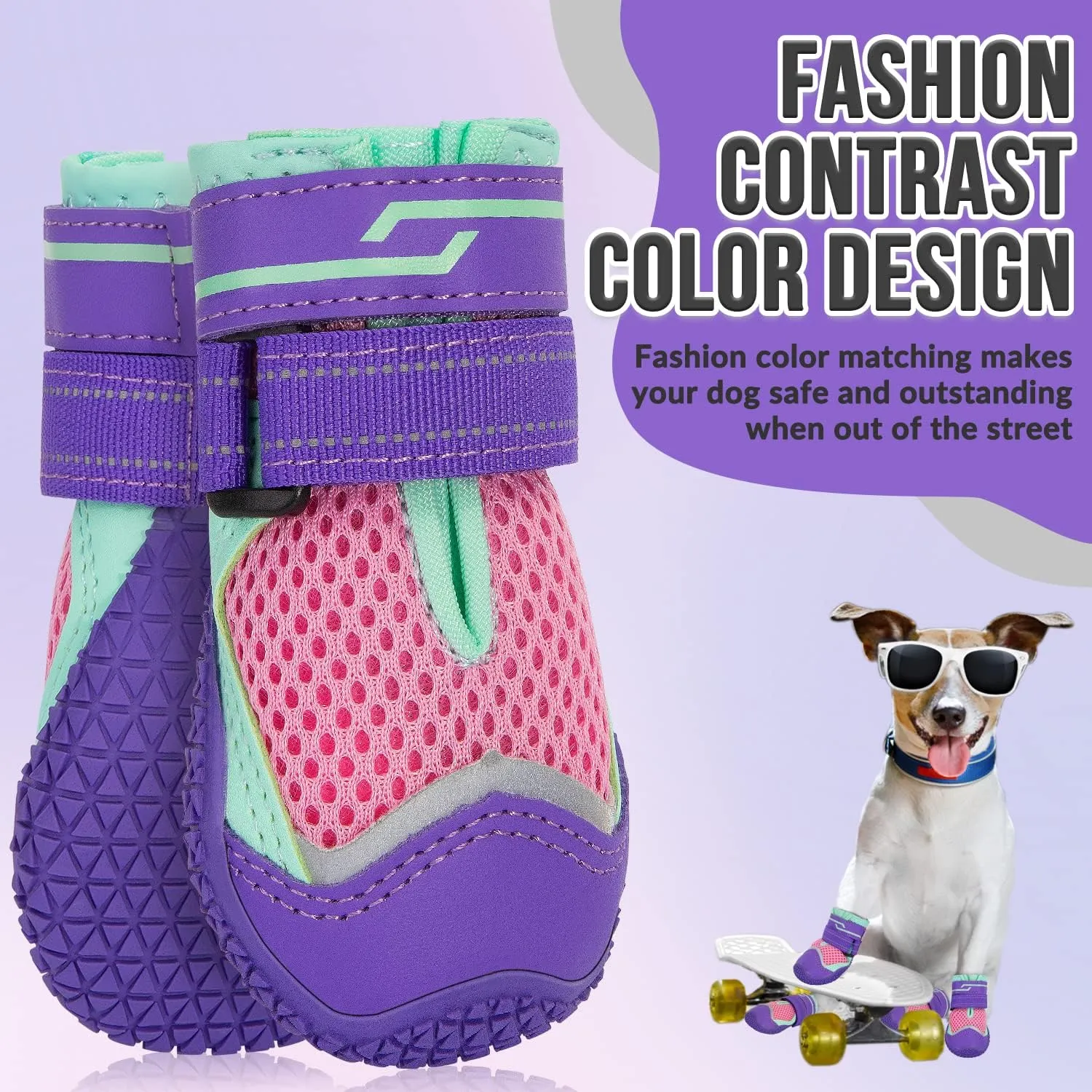 SlowTon Dog Shoes for Large Small Medium Dogs - Breathable Dog Boots for Summer Hot Pavement, Paw Protector for Outdoor Walking Winter Snow, Anti-Slip Rubber Dog Booties for Hardwood Floor (PU, 0)