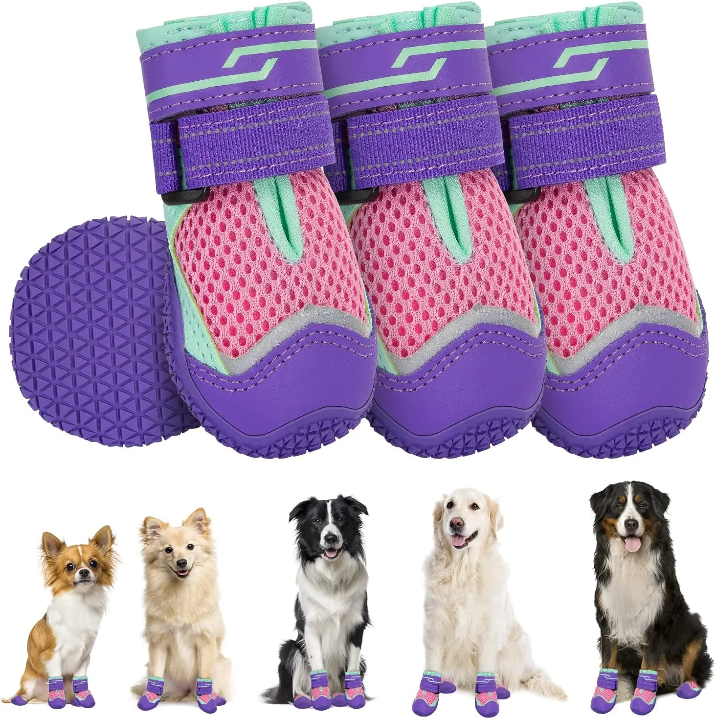 SlowTon Dog Shoes for Large Small Medium Dogs - Breathable Dog Boots for Summer Hot Pavement, Paw Protector for Outdoor Walking Winter Snow, Anti-Slip Rubber Dog Booties for Hardwood Floor (PU, 0)