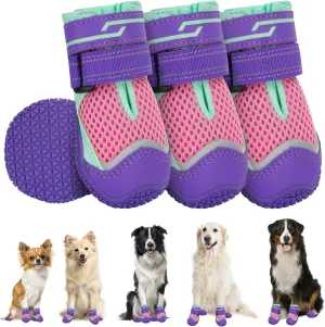 SlowTon Dog Shoes for Large Small Medium Dogs - Breathable Dog Boots for Summer Hot Pavement, Paw Protector for Outdoor Walking Winter Snow, Anti-Slip Rubber Dog Booties for Hardwood Floor (PU, 0)