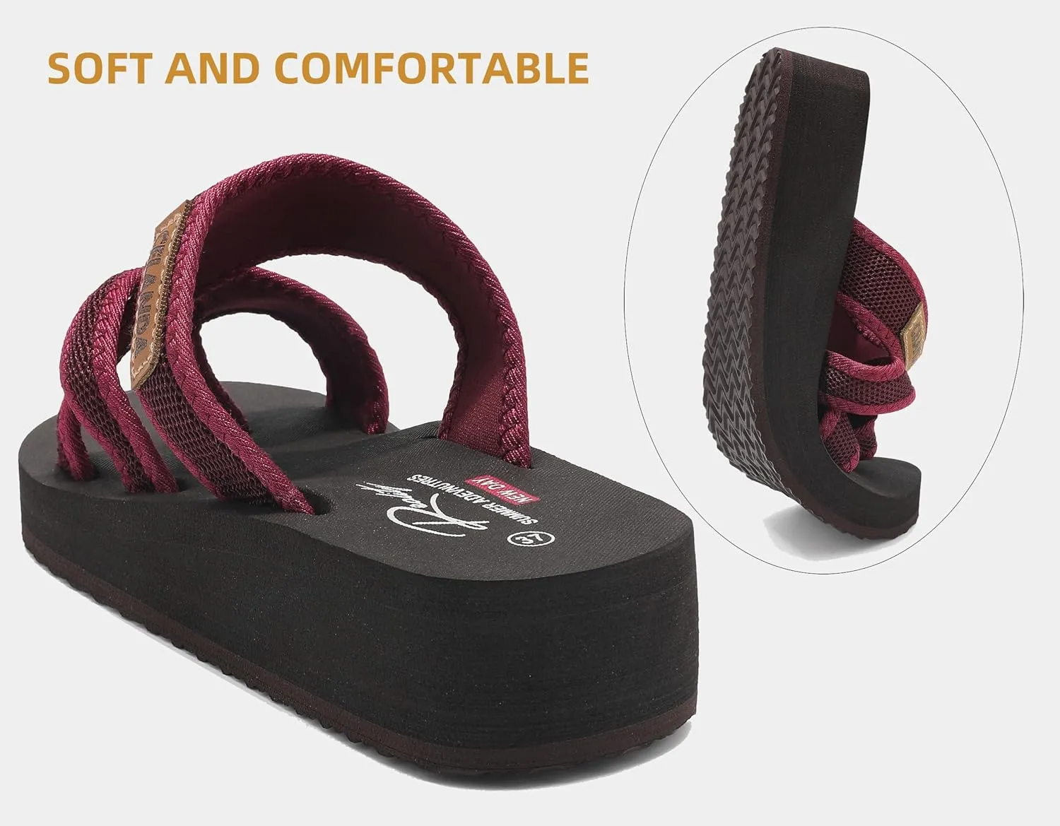 SMajong Women's Arch Support Slide Sandals Low Heel Wedge Sandals Summer Fashion Comfortable Flip Flops Beach Breathable Hollow Mesh Sandals