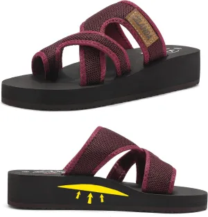 SMajong Women's Arch Support Slide Sandals Low Heel Wedge Sandals Summer Fashion Comfortable Flip Flops Beach Breathable Hollow Mesh Sandals