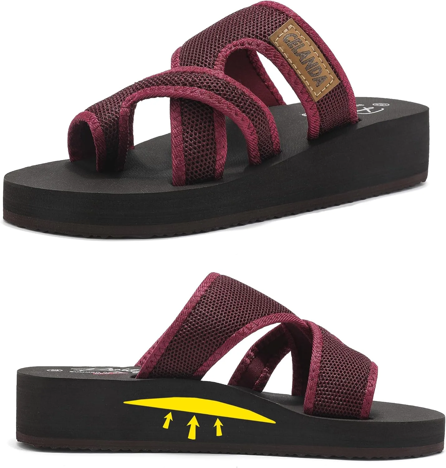 SMajong Women's Arch Support Slide Sandals Low Heel Wedge Sandals Summer Fashion Comfortable Flip Flops Beach Breathable Hollow Mesh Sandals