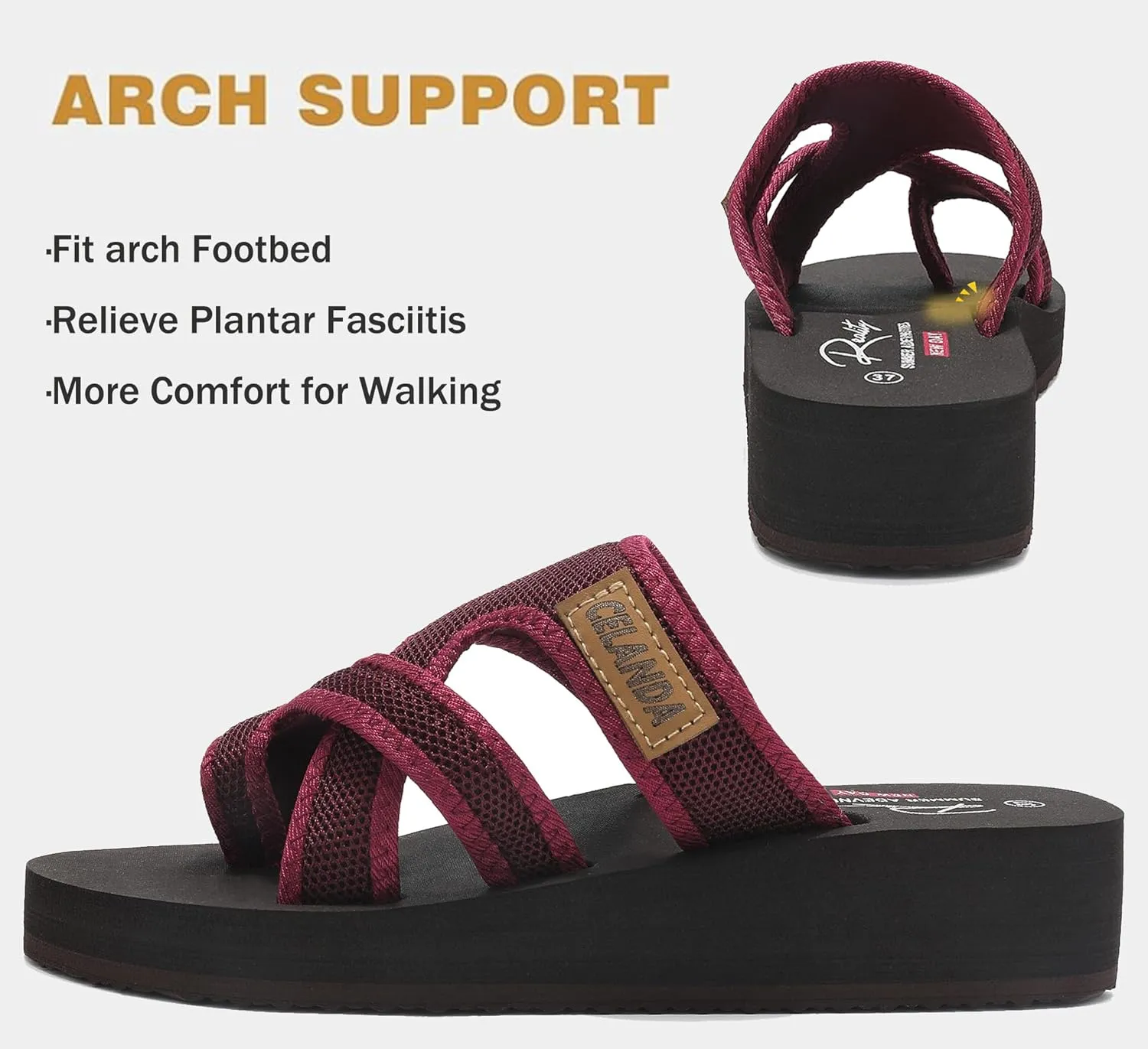 SMajong Women's Arch Support Slide Sandals Low Heel Wedge Sandals Summer Fashion Comfortable Flip Flops Beach Breathable Hollow Mesh Sandals