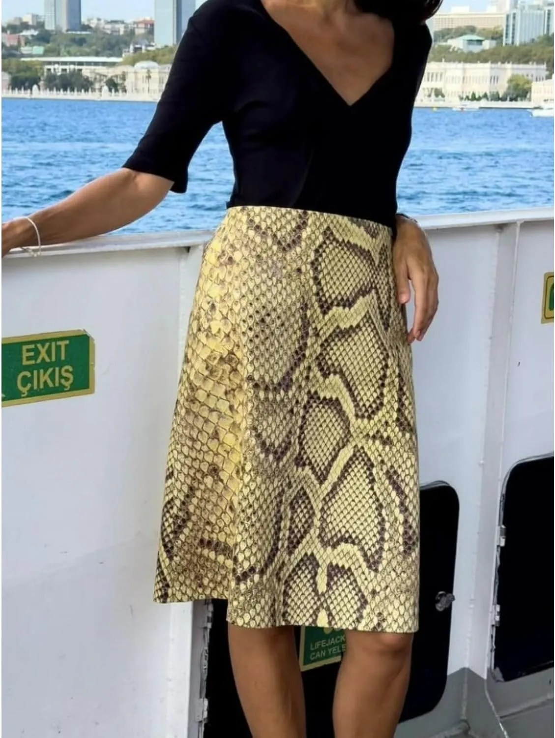 Snakeskin Print Skirt High Waist Slim Fit A Line Vintage Animal Print Wrap Sexy Casual Streetwear Skirt