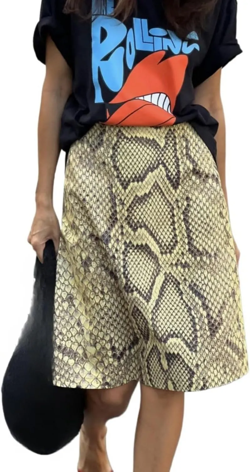 Snakeskin Print Skirt High Waist Slim Fit A Line Vintage Animal Print Wrap Sexy Casual Streetwear Skirt