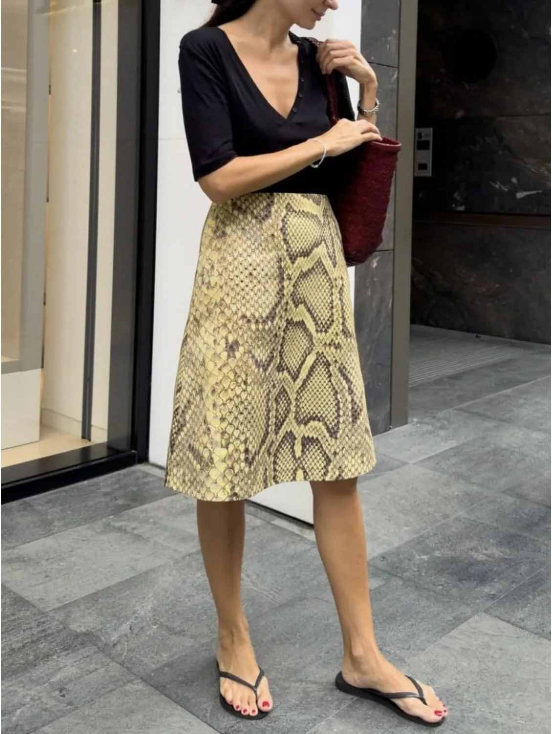 Snakeskin Print Skirt High Waist Slim Fit A Line Vintage Animal Print Wrap Sexy Casual Streetwear Skirt