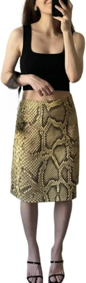 Snakeskin Print Skirt High Waist Slim Fit A Line Vintage Animal Print Wrap Sexy Casual Streetwear Skirt