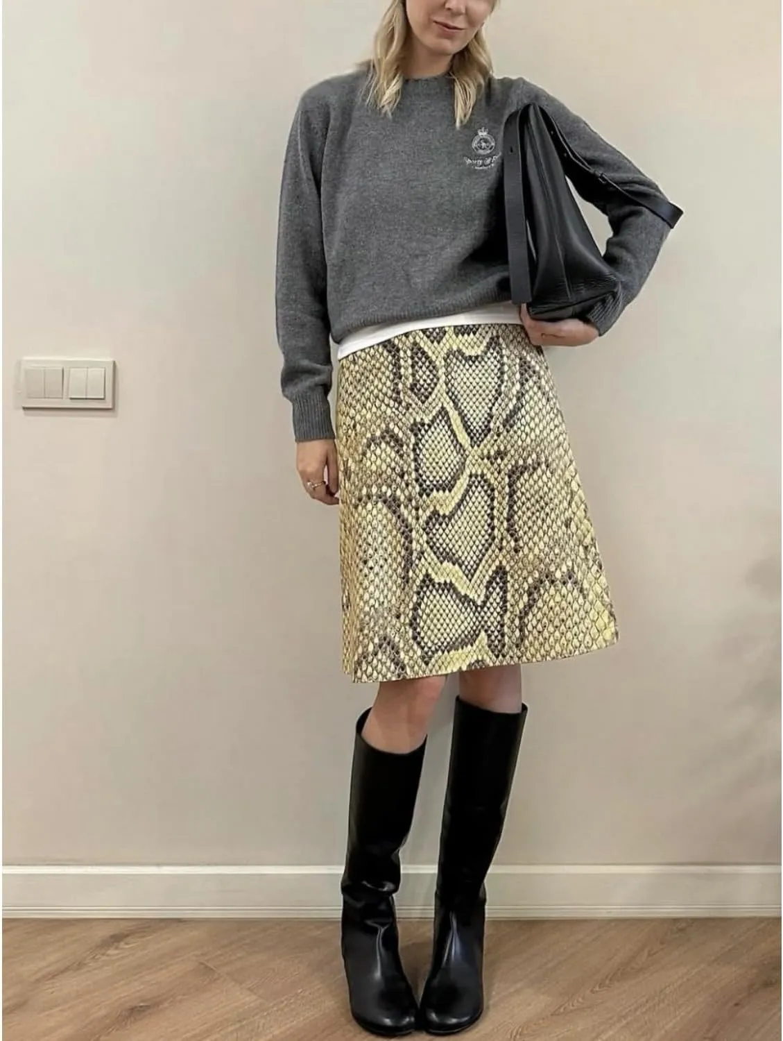 Snakeskin Print Skirt High Waist Slim Fit A Line Vintage Animal Print Wrap Sexy Casual Streetwear Skirt