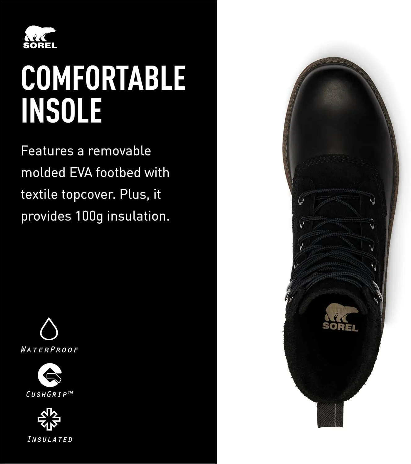 SOREL Men's Slabtown 62 Caribou Waterproof Boot - Black, Black - 10