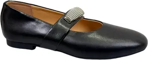 Sparkling Metallic Mary Jane Flats for Women with Elastic Single Strap Low Heels Closed-Toe Genuine Leather Shoes Comfortable & Stylish