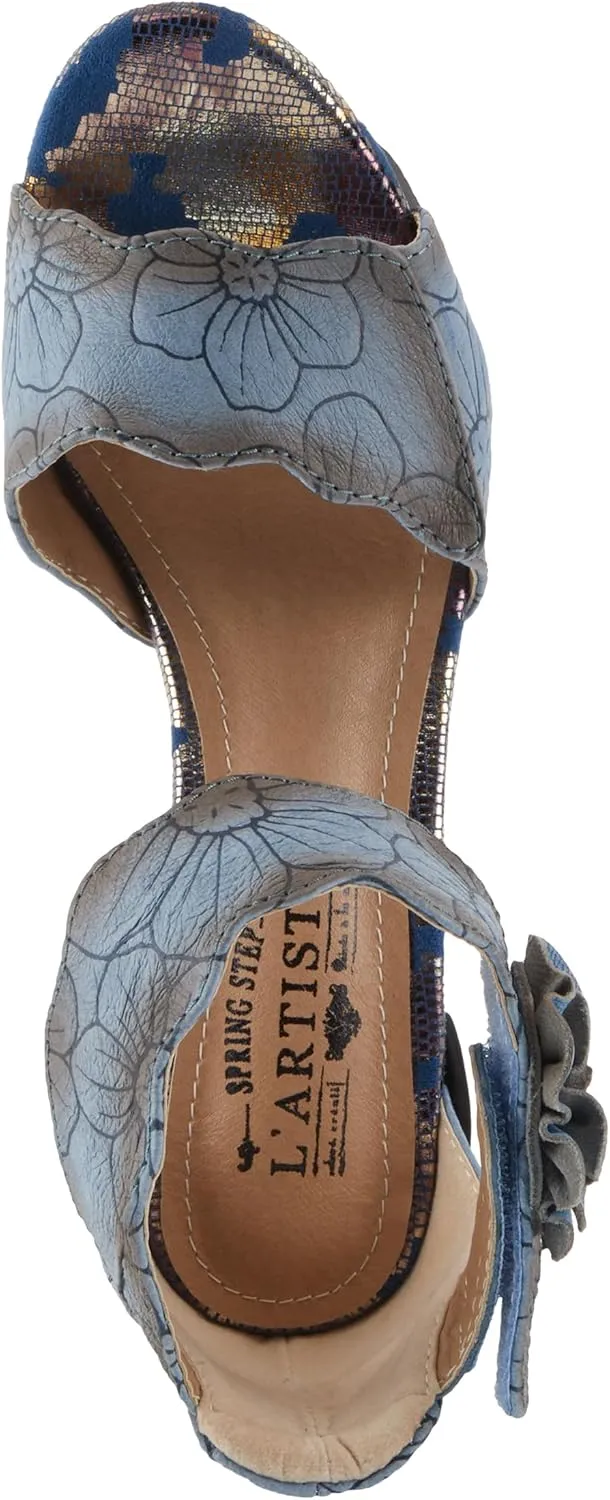 Spring Step L'Artiste Women's SUPERCOOL Heeled Sandals - Embossed Design, Hook and Loop Closure