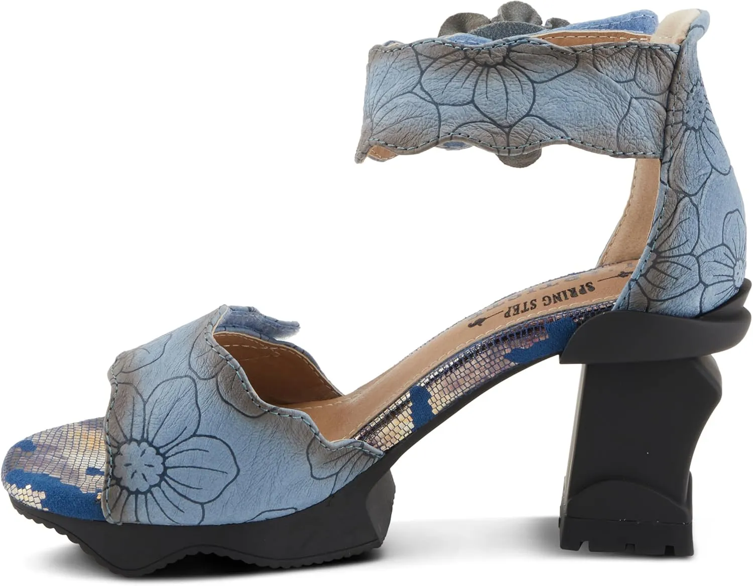 Spring Step L'Artiste Women's SUPERCOOL Heeled Sandals - Embossed Design, Hook and Loop Closure