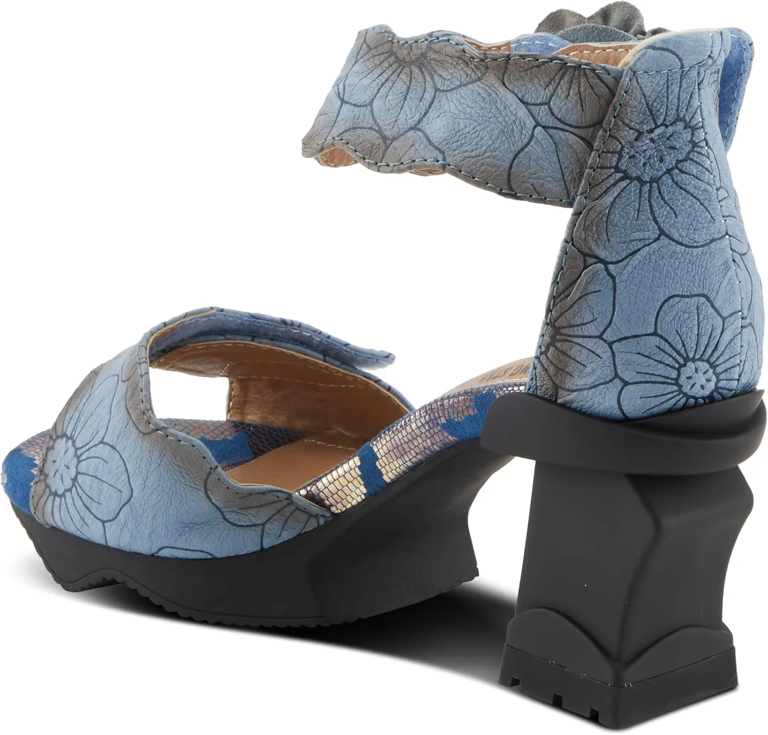 Spring Step L'Artiste Women's SUPERCOOL Heeled Sandals - Embossed Design, Hook and Loop Closure