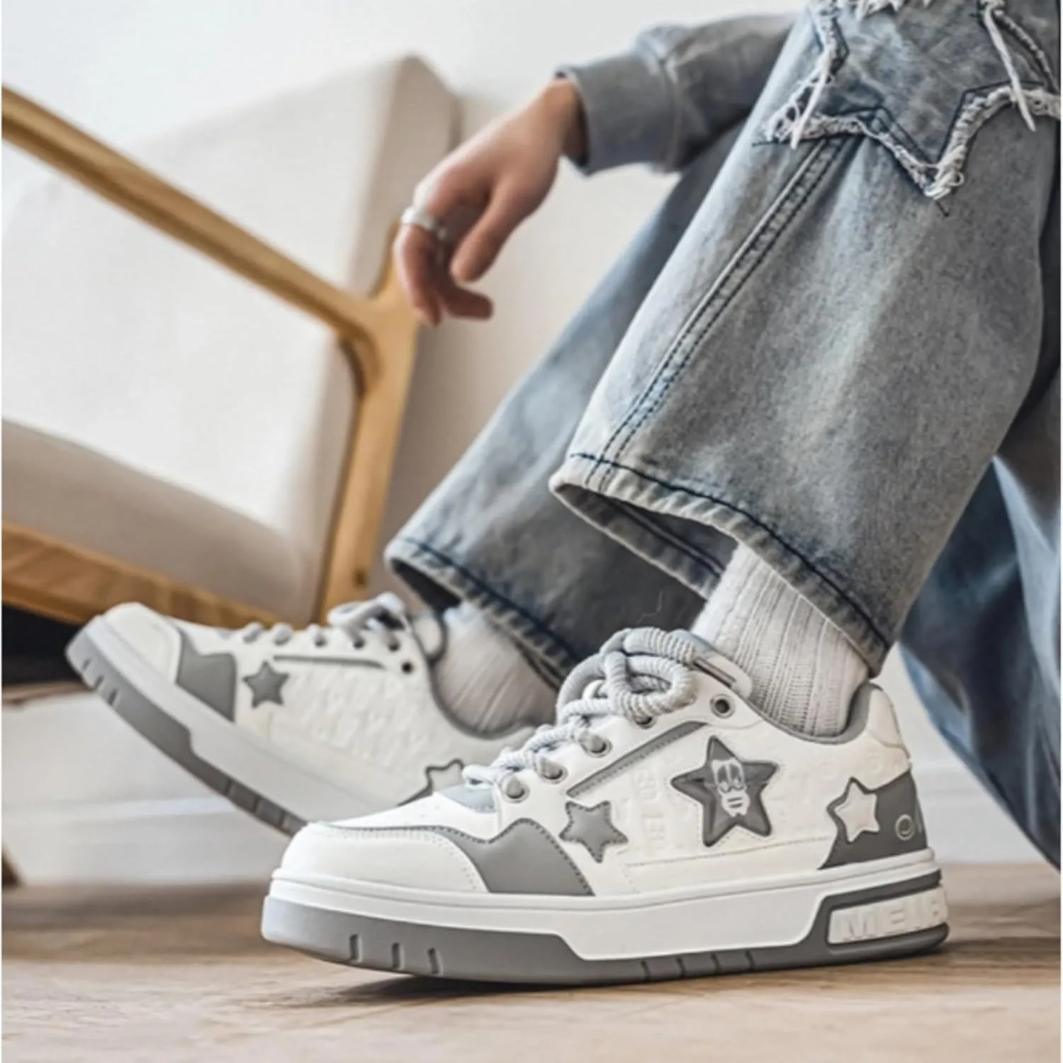 Star Chunky Sneakers for Women Trendy Casual Aesthetic Platform Skate Walking Shoes Couple Shoes