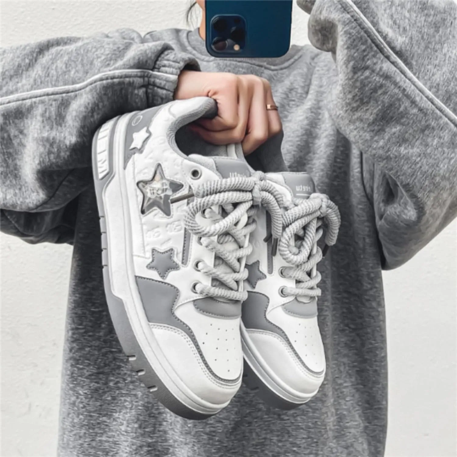 Star Chunky Sneakers for Women Trendy Casual Aesthetic Platform Skate Walking Shoes Couple Shoes