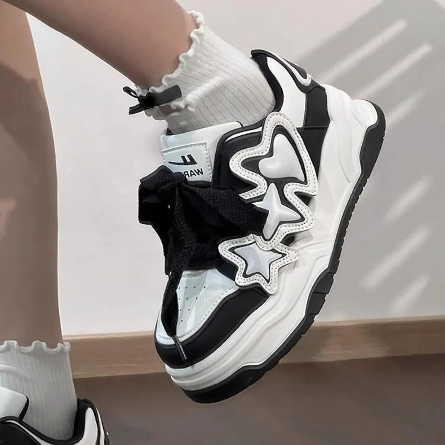 Star Motif Platform Shoes - Chunky Sneakers for Women, Aesthetic Shoes, Star Platform Shoes