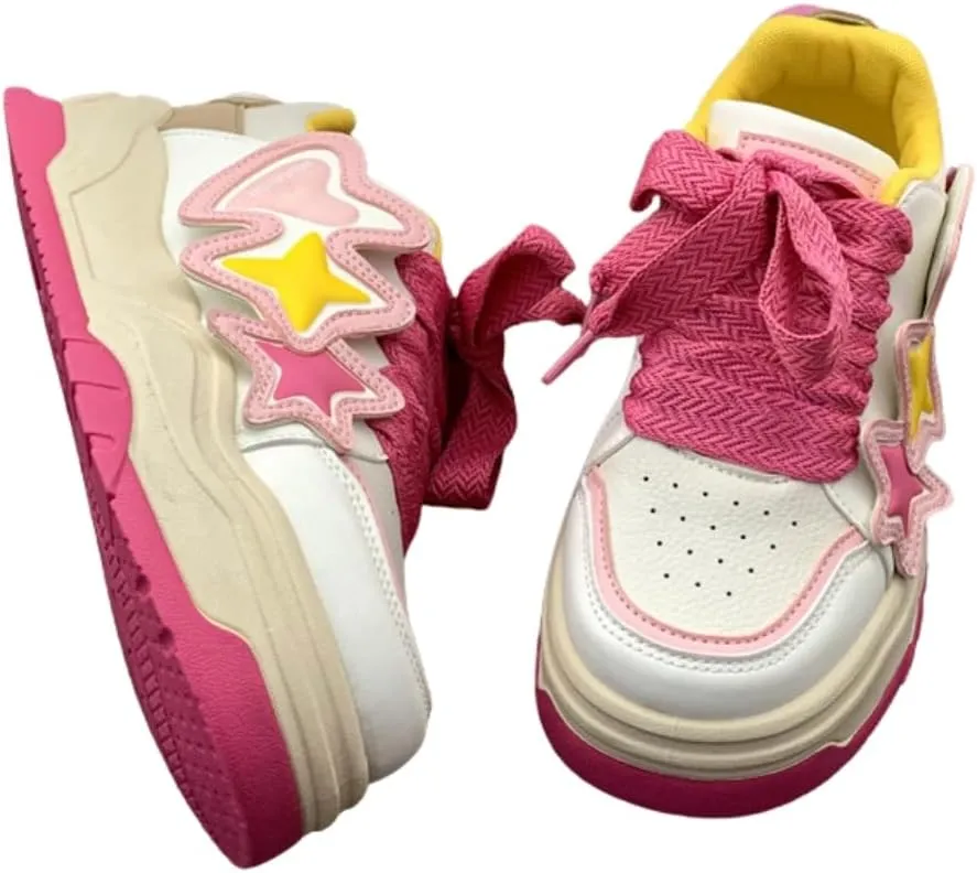 Star Motif Platform Shoes - Chunky Sneakers for Women, Aesthetic Shoes, Star Platform Shoes