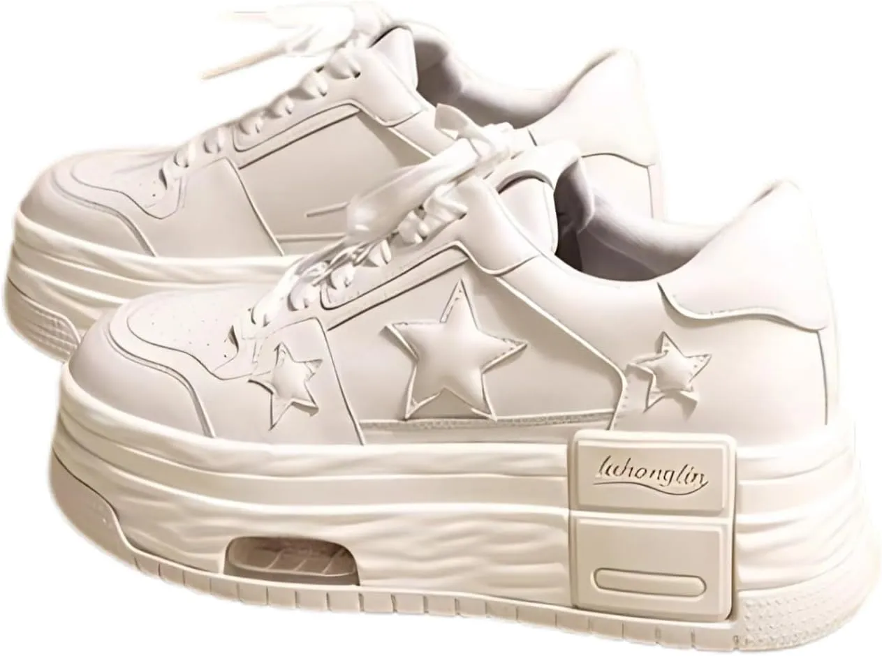Star Patch Chunky Platform Sneakers for Women Girls, Y2K Streetwear, Sculpted Midsole, Skate, Trendy, Stylish