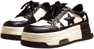 Star Patch Chunky Platform Sneakers for Women Girls, Y2K Streetwear, Sculpted Midsole, Skate, Trendy, Stylish