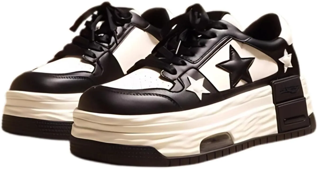 Star Patch Chunky Platform Sneakers for Women Girls, Y2K Streetwear, Sculpted Midsole, Skate, Trendy, Stylish