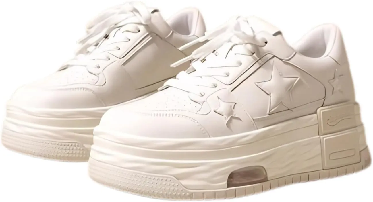 Star Patch Chunky Platform Sneakers for Women Girls, Y2K Streetwear, Sculpted Midsole, Skate, Trendy, Stylish