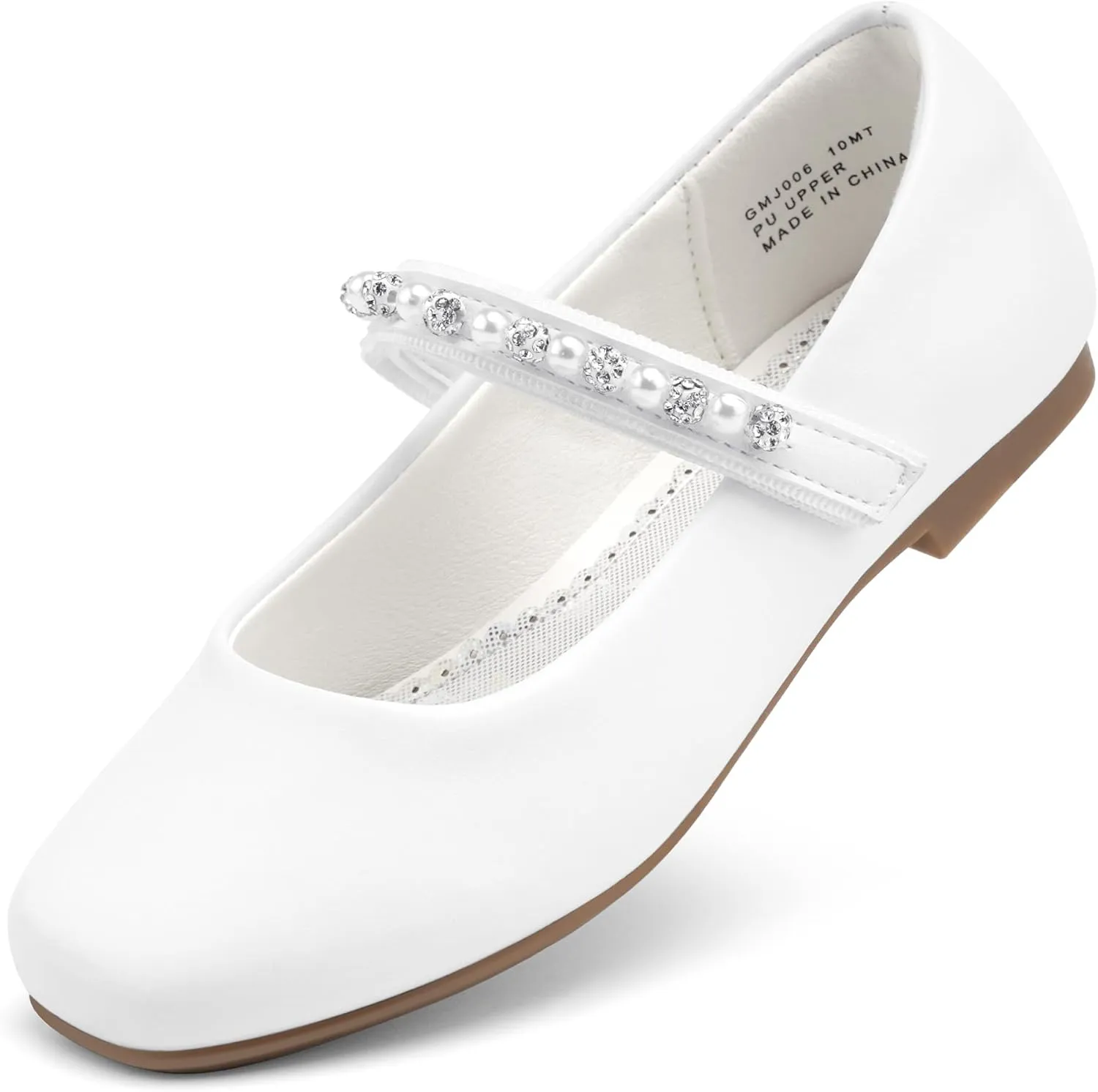 Stelle Girls Wedding Dress Shoes Ballet Flats Flower Party Mary Jane with Beaded Straps Toddler/Little/Big Kids