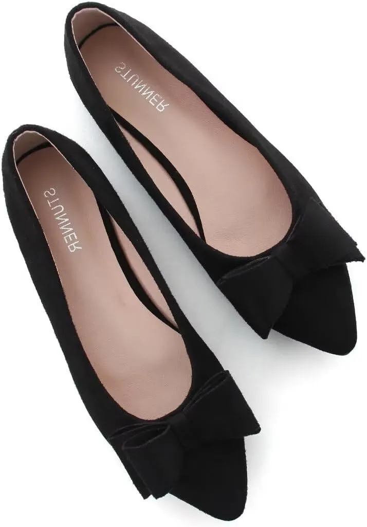 Stunner Womens Bowknot Flower Ballet Flats Pointed Toe Soft Dress Shoes