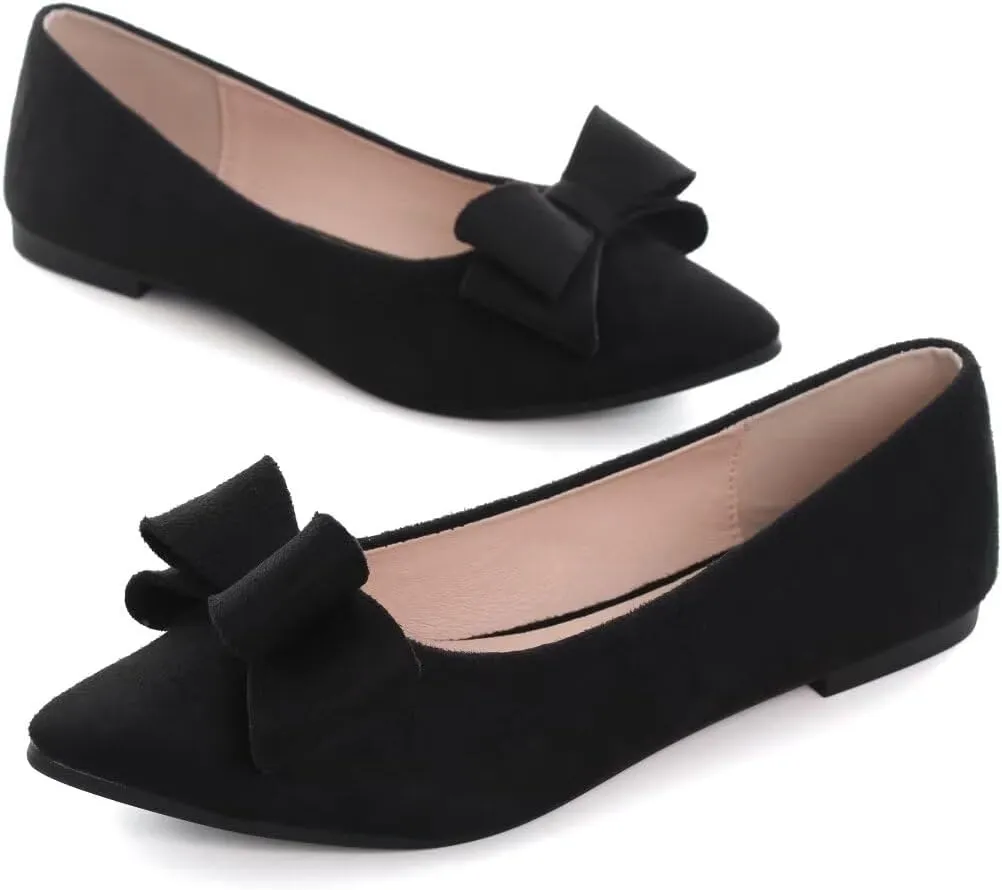Stunner Womens Bowknot Flower Ballet Flats Pointed Toe Soft Dress Shoes