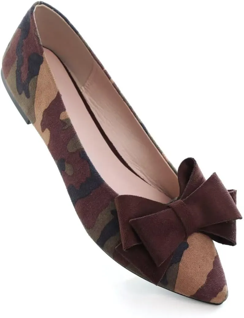 Stunner Womens Bowknot Flower Ballet Flats Pointed Toe Soft Dress Shoes