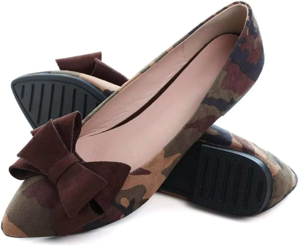 Stunner Womens Bowknot Flower Ballet Flats Pointed Toe Soft Dress Shoes