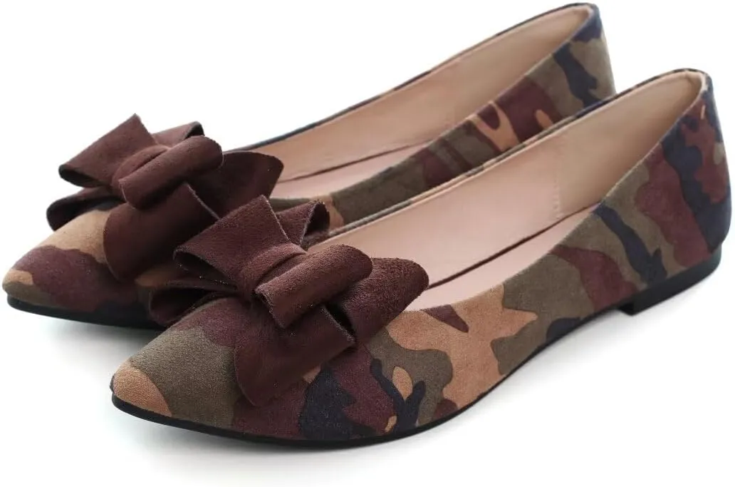 Stunner Womens Bowknot Flower Ballet Flats Pointed Toe Soft Dress Shoes