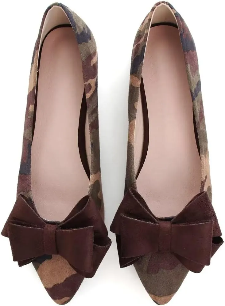 Stunner Womens Bowknot Flower Ballet Flats Pointed Toe Soft Dress Shoes