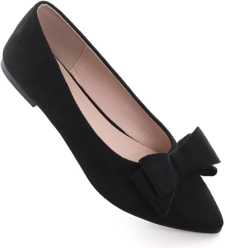Stunner Womens Bowknot Flower Ballet Flats Pointed Toe Soft Dress Shoes