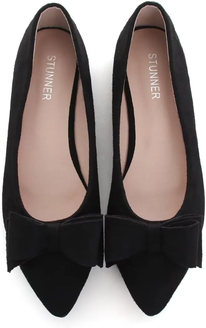 Stunner Womens Bowknot Flower Ballet Flats Pointed Toe Soft Dress Shoes