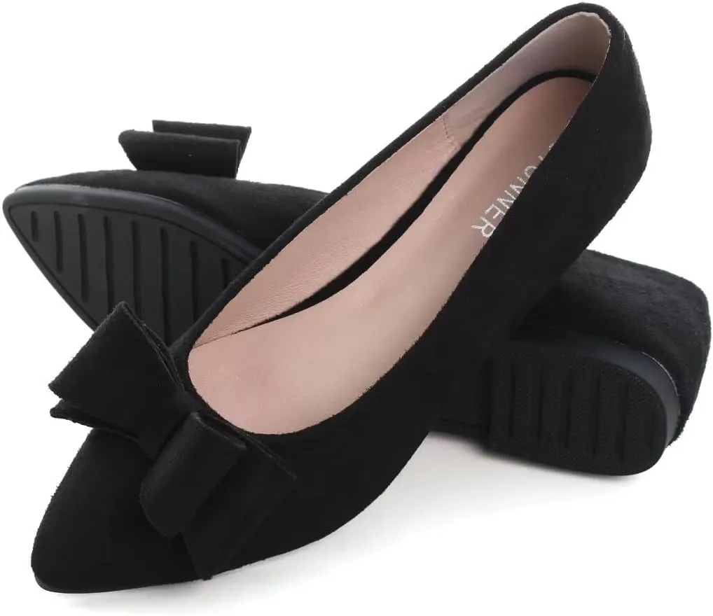 Stunner Womens Bowknot Flower Ballet Flats Pointed Toe Soft Dress Shoes