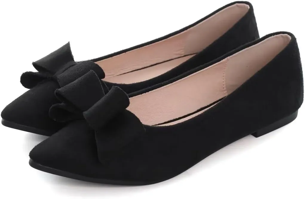 Stunner Womens Bowknot Flower Ballet Flats Pointed Toe Soft Dress Shoes