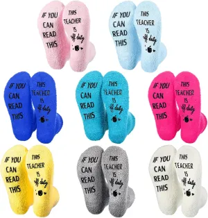 Suhine 8 Pairs Funny Teacher Socks for Women Appreciation Gifts Bulk, If You Can Read This Teacher Is off Duty Socks