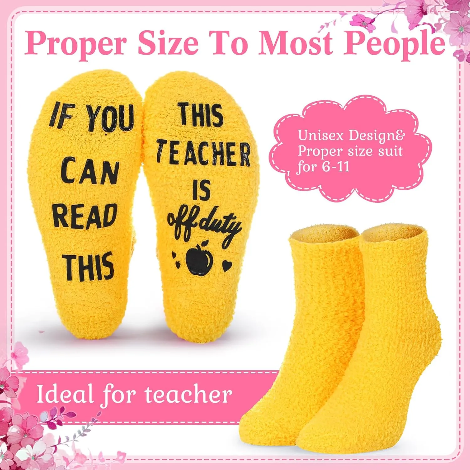 Suhine 8 Pairs Funny Teacher Socks for Women Appreciation Gifts Bulk, If You Can Read This Teacher Is off Duty Socks