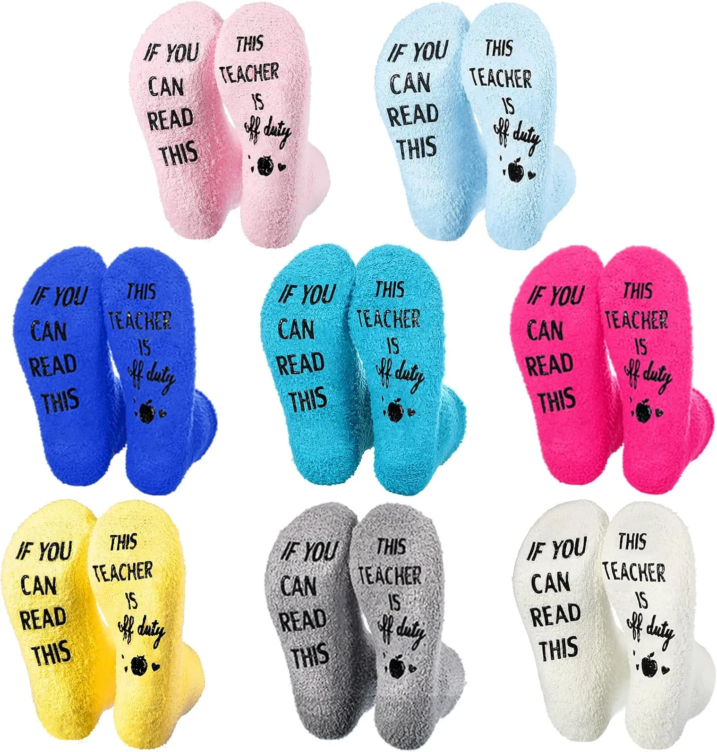Suhine 8 Pairs Funny Teacher Socks for Women Appreciation Gifts Bulk, If You Can Read This Teacher Is off Duty Socks