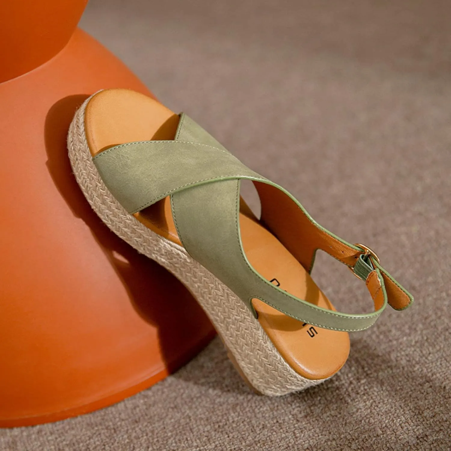 Summer Platform Sandals for Women Fashion Casual Cross Straps Buckle Slingback Espadrille Wedge Sandals Soild Comfortable Outdoor Ladies Shoes