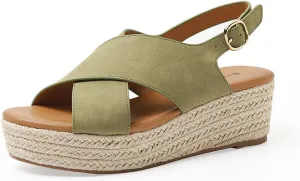 Summer Platform Sandals for Women Fashion Casual Cross Straps Buckle Slingback Espadrille Wedge Sandals Soild Comfortable Outdoor Ladies Shoes